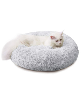 Luciphia Round Dog Cat Bed Donut Cuddler, Faux Fur Plush Pet Cushion For Large Medium Small Dogs, Self-Warming And Cozy For Improved Sleep Light Grey, Medium(23X23) New