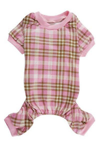Lanyarco Pink Plaid Pet Dog Pajamas Shirt for Pet girls Small Back Length 12