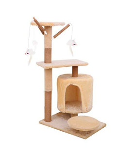 Cat Tree Tower - with Natural Sisal Scratching Posts, Large Platforms Cat Activity Platform Furniture w/Funny Toys, Kittens Small Cat Playing Relaxing Sleeping Play House (from US)