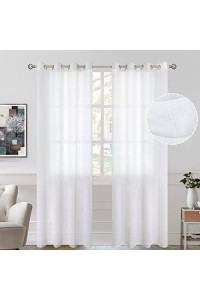 Bgment Natural Linen Look Semi Sheer curtains for Living Room, grommet Light Filtering casual Textured Privacy curtains for Bedroom, 2 Panels (Each 52 x 120 Inch, White)