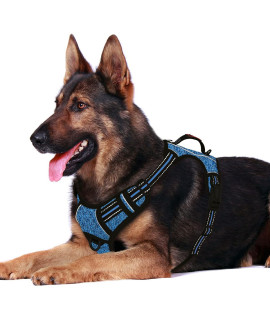 BARKBAY No Pull Dog Harness Front Clip Heavy Duty Reflective Easy Control Handle for Large Dog Walking with ID tag Pocket(Blue/Black,XL)