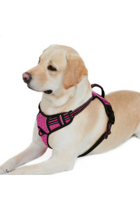 BARKBAY No Pull Dog Harness Front Clip Heavy Duty Reflective Easy Control Handle for Large Dog Walking with ID tag Pocket(Pink/Black,L)