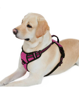 BARKBAY No Pull Dog Harness Front Clip Heavy Duty Reflective Easy Control Handle for Large Dog Walking with ID tag Pocket(Pink/Black,L)
