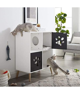 Convertible 37" Black and White Cat Tree End-Table Shelf