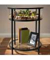 Round Terrarium Display End Table with Reinforced Glass in Black Iron- 20" Diameter, 26.5" Height- Great Indoor Decor for Any Home or Office- DIY Garden for Fern Moss Succulents Great