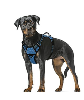 BARKBAY No Pull Dog Harness Large Step in Reflective Dog Harness with Front Clip and Easy Control Handle for Walking Training Running with ID tag Pocket(Blue/Black,XL)