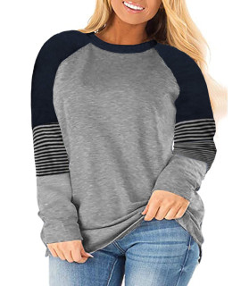 Rosriss Plus Size Womens Tops 2X Crewneck Long Sleeve Raglan Shirts Grey 18W
