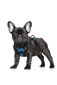 BARKBAY No Pull Dog Harness Large Step in Reflective Dog Harness with Front Clip and Easy Control Handle for Walking Training Running with ID tag Pocket(Blue/Black,S)