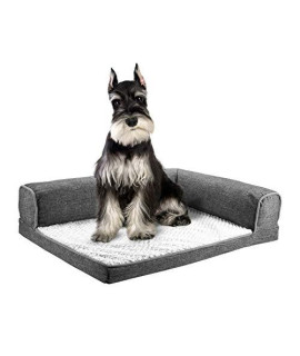 DEKOHM Orthopedic Dog Bed, L-Shaped Chaise Lounge, Fluffy Plush Mattress for Joint Relief, Pet Sofa Couch for Cats and Dogs with Removable & Washable Cover, Medium Size 26" x 20" x 7", Grey