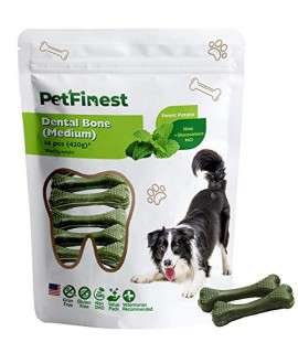 PetFinest Dental Bone for Dogs - with Glucosamine HCI - Natural Grain-Free Gluten-Free Vegan Dog Dental Chew for Teeth, Hip & Joint Health - Dog Dental Tartar Teeth Cleaning Treats (Mint Flavor)