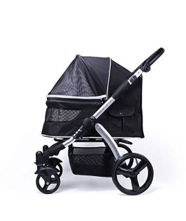 Na Qinghon Folding Strong And Stable Pet Dog Stroller Portable Transporter Carriage Pram Pushchair Dog Trolley With Wheels 45 90 103Cm Zqh (Color : Black)