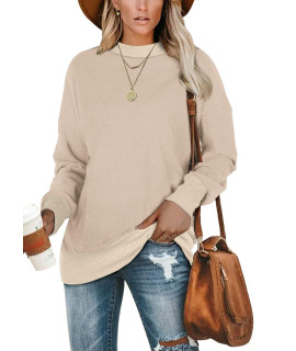 Jescakoo Tunic Sweatshirts For Women Oversized Crewneck Tops Long Sleeve Khaki M