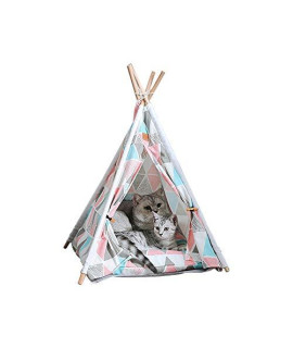 Pet Tent Bed Indoor Pet Teepee Dog & Cat Bed Portable with Cushion for Puppy Dog Cat Pet (Pink Triangle)