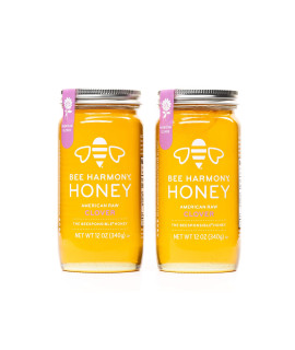 Bee Harmony American Raw clover Honey, 12 Ounce (Pack of 2 Jars)
