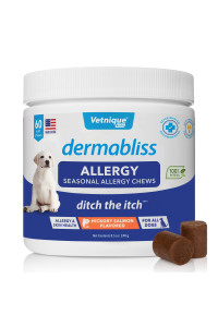 Dermabliss Dog Anti-Itch & Allergy Relief, Medicated Shampoos, Hot Spot, Benzoyl Peroxide Help Relieve Irritated Skin - Ditch The Itch (Allergy Relief Chew, 60ct)