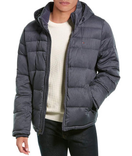 Tommy Hilfiger Mens Hooded Puffer Jacket, Heather Navy, 3X-Large