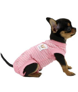 LOPHIPETS girl Dog Shirts Recovery Suit Pajamas for Small Teacup Dog chihuahua Yorkie Puppy cat clothes-Pink StripsXXS