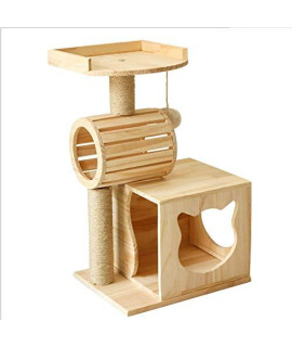 Zrongqf Cat Activity Trees Cat Tower Wooden Cat Tree Tower Pet Palace Activity Centre Scratching Post With Tunnel Cat Climber House Playhouse Comfortable Experience With Hairball 0926 (Color : Beige)
