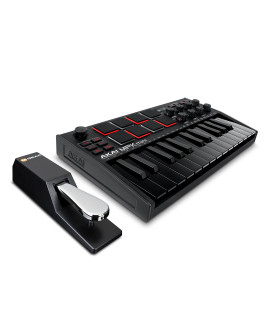 Akai Mpk Mini Mk3 Midi Keyboard Controller M-Audio Sp2 Sustain Pedal, With Mpc Beats And Software Suite - Beat Maker Bundle (Black)