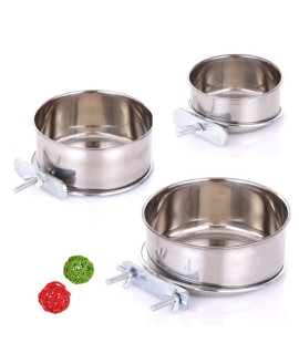 3 Pack Bird Feeder Bowl, Stainless Steel Parrot Feeding Cups with Clamp Holder, Cage Water Food Dish for Parakeet Lovebird Conure Cockatiels