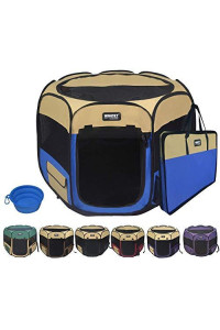 Winipet 2-Door Folding Soft Pet Playpen (2 Year Warranty), Plus Carrying Bag and Food Grade Silicone Bowl, 10-Size and 12-Color Portable Dog Cat Playpen, Exercise Pen, Indoor & Outdoor Pet Home