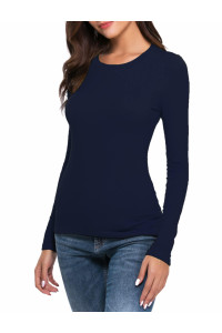 Women Long Sleeve Crew Neckscoop Neck Rayon Slim Fit Stretchy Layer T Shirts Tops