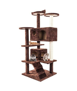 ARRICE 52 Inch Solid Cat Tree | 5 Layer Cat Trees and Towers | Sisal Rope Plush Cat Scratching Post | Brown Pet Play House Cat Tower