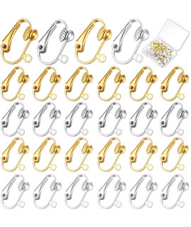 24 Piece Clip-On Earring Converter With Easy Open Loop Earring Clip Backs Pierced Parts For Clip Earring Converter For Non-Pierced Earring Jewelry With Storage Box, 4 Colors