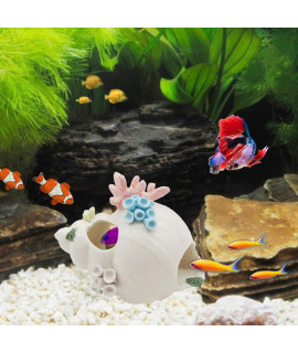 Starryfill Aquarium Decorations White Ceramic Conch Thematic Ornament with Three Holes for Betta Fish Passing or Hiding Safely,Betta Fish Tank for Small and Medium Fish
