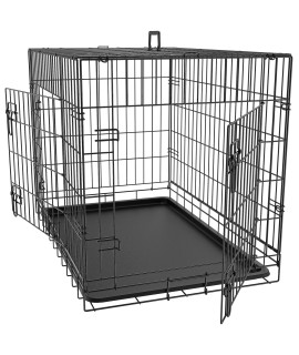30/36/42Inches Double Door Dog Crate Folding Metal Wire Dog Kennel Cage with Tray for Small/Medium/Large Dogs Indoor Outdoor Travel Use