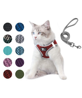 Dog And Cat Universal Harness With Leash - Cat Harness Escape Proof - Adjustable Reflective Step In Dog Harness For Small Dogs Medium Dogs - Soft Mesh Comfort Fit No Pull No Choke Red L