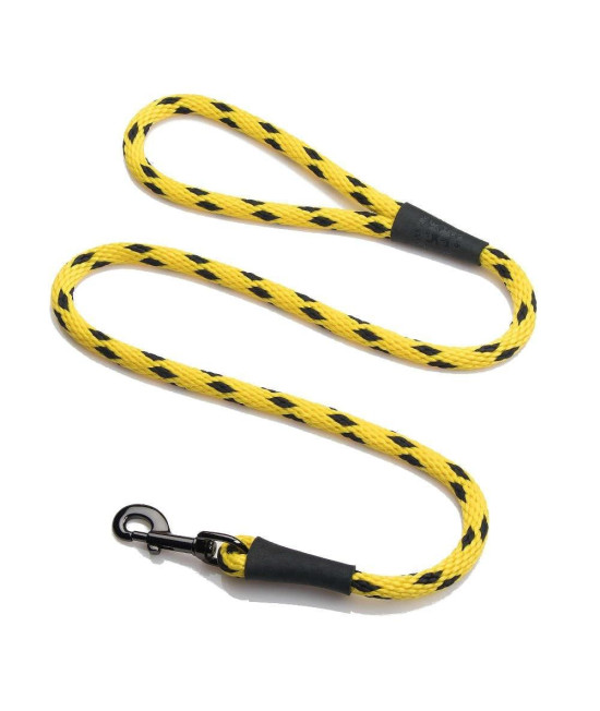 Mendota Pet Snap Leash - British-Style Braided Dog Lead, Made in The USA - Black Ice Yellow, 1/2 in x 6 ft - for Large Breeds