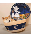 Kashima Noodles Cup Pet Bed for Indoor Dogs, Ramen Bowl Cats Bed, Indoor Dog Beds for Dogs, Puppy, Kitty, Kitten, Rabbit, Removable Washable Cushion?Japanese-Style Anxiety Dog Sofa