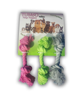 Tumbo Tiny Tosser Dog Rope Bones, Holiday Favorites and Many Colors (Bright Green, Pink, Grey