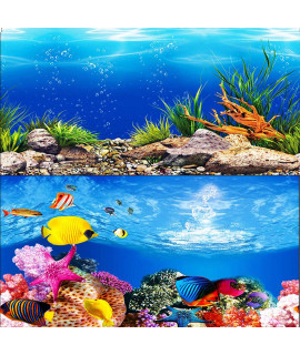 ELEBOX New 20 x 48 Fish Tank Background Paper Wallpaper 2 Sided Colorful Seaweed Water Plants Aquarium Background HD Poster Decorations
