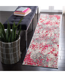 Safavieh Madison Collection 22 X 14 Grey Red Mad425R Boho Abstract Distressed Non-Shedding Living Room Bedroom Runner Rug