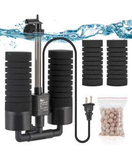 AQQA Aquarium Electric Power Sponge Filter,3W/5W Silence Submersible Foam Filter,Sponges Bio Ceramic Media Balls Double Filter for Saltwater Freshwater Fish Tank (L)