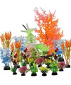 Pietypet 21 Pcs Fish Tank Decorations Plants With Artificial Tree Trunk View And Starfish, Aquarium Plants Colorful Artificial Aquatic Plants Lifelike Decor Resin Reef Resin Fish Tank Ornament