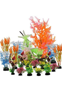 Pietypet 21 Pcs Fish Tank Decorations Plants With Artificial Tree Trunk View And Starfish, Aquarium Plants Colorful Artificial Aquatic Plants Lifelike Decor Resin Reef Resin Fish Tank Ornament