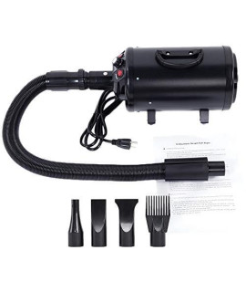 120V 2800W Portable Dog Cat Pet Groomming Blow Hair Dryer Grooming Hair Dryer?Pet Blower Professional with 4 x Tuyeres and 1x Bourdon Tube?Stepless Adjustable Speed, Reduce Noise,Heat Insulation?black