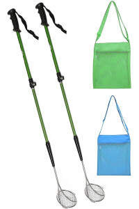 VOS Beach Multifunction Sand Sifter (green, 2 Pack with 2 Shell Bags), Extra Long Adjustable Handle, Shell Scoop, Sand Scoop, Back Saver, Hygienic Pet cat Litter Scoop, Aquarium Accessories Tool