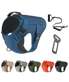 Tactical Dog Harness Bundle Includes Tactical Leashworking Dog Molle Vest With Handle, No Pulling Front Leash Clip, Hook & Dog Patch (Xl (Neck:20-28 Chest:32-39), Bermuda Blue)