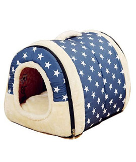 Haresle Portable Pet House Soft Dog Bed Cat House Washable with Removable Cushion Waterproof 2 Sizes (Large, Blue Star)