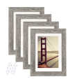 BAIJIALI 5x7 Picture Frame Rustic grey Wood Pattern Set of 4 with Tempered glass,Display Photos 4x6 with Mat or 5x7 Without Mat, Horizontal and Vertical Formats for Wall and Table Mounting