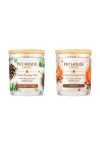 One Fur All, Pet House Candle - 100% Soy Wax Candle - Pet Odor Eliminator for Home - Non-Toxic and Eco-Friendly Air Freshening Scented Candles (Pack of 2, Evergreen Forest / Fireside)