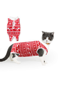 LIANZIMAU Christmas Costumes Cat Surgery Recovery Suit for Surgical Abdominal Wounds Home Indoor Pet Clothing E-Collar Alternative for Cats Xmas Costume After Surgery Pajama Suit