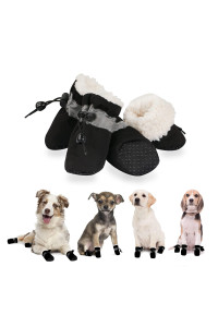 YAODHAOD Dog Shoes for Winter, Dog Boots Paw Protectors, Fleece Warm Snow Booties for Puppy with Reflective Strip Anti-Slip Rubber Sole for Small Medium Size Dogs,Size 3: 15x13 (LW),Black
