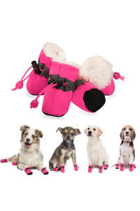YAODHAOD Dog Shoes for Winter, Dog Boots Paw Protectors, Fleece Warm Snow Booties for Puppy with Reflective Strip Anti-Slip Rubber Sole for Small Medium Size Dogs,Size 7: 23x19 (LW),Pink