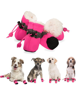 YAODHAOD Dog Shoes for Winter, Dog Boots Paw Protectors, Fleece Warm Snow Booties for Puppy with Reflective Strip Anti-Slip Rubber Sole for Small Medium Size Dogs,Size 7: 23x19 (LW),Pink