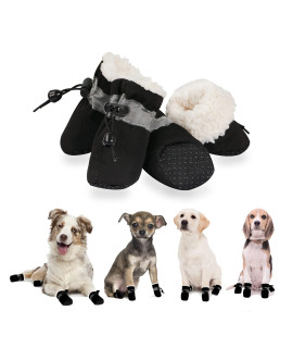 YAODHAOD Dog Shoes for Winter, Dog Boots Paw Protectors, Fleece Warm Snow Booties for Puppy with Reflective Strip Anti-Slip Rubber Sole for Small Medium Size Dogs, Size 5: 19x15 (LW), Black